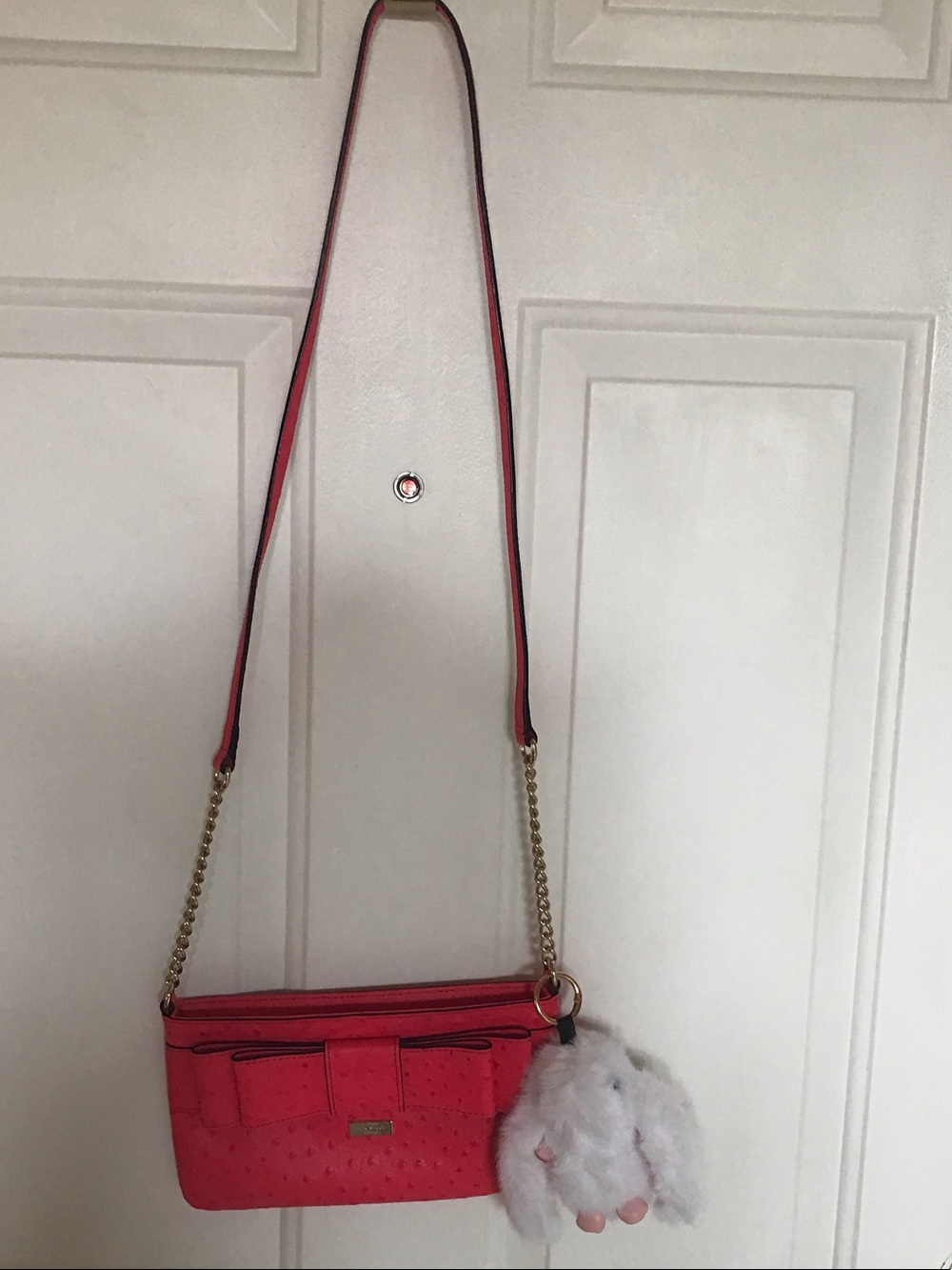 kate spade coral pink crossbody bag with gold chain